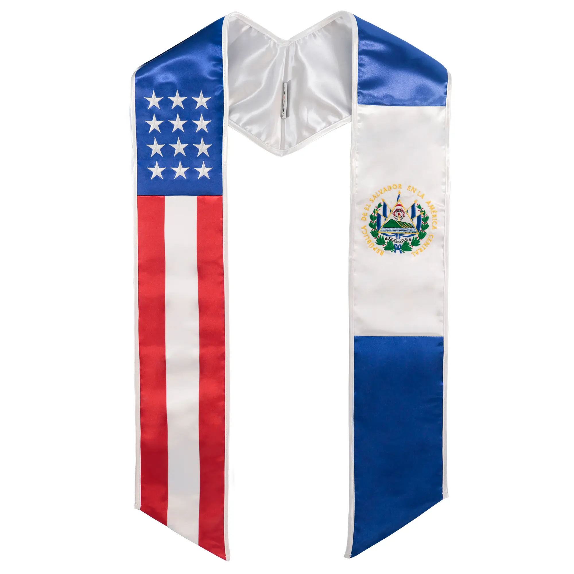 GRADUATIONMALL Silk Shiny Satin Country Flag Embroidery Graduation Stole Sash & Cape Shawl Set for Class of 2026 International Study Abroad Students, Silky Satin Shine