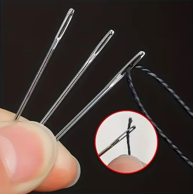 Large-Eye Embroidery Needles Set with Easy Threading, 18 Pcs 3 Sizes Polished Sharp Needles for Hand Embroidery, Cross Stitch, Large‑Eye Threading