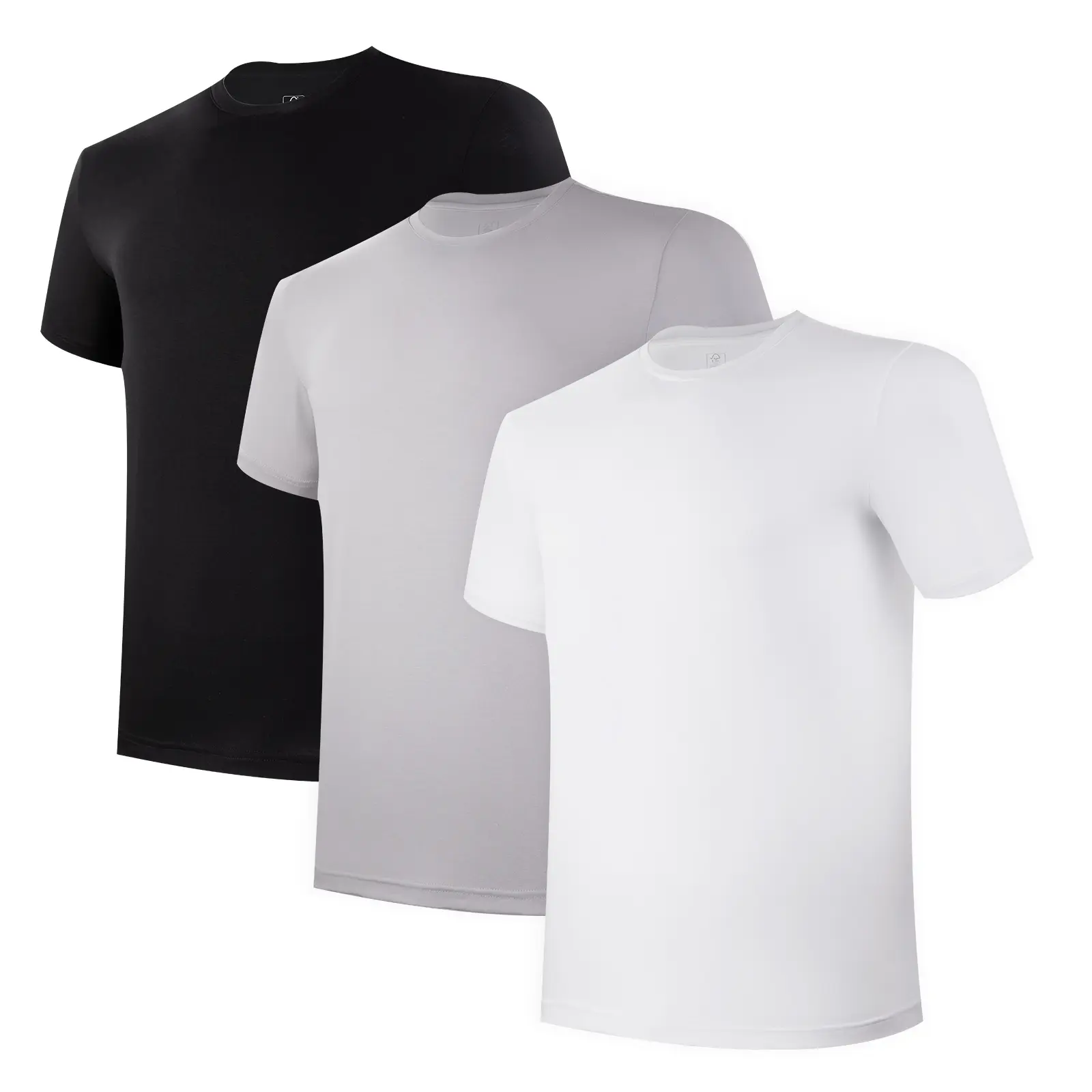 BAMBOO COOL Men's 3-Pack Short-Sleeve Round Neck Plain Bamboo Fabric Undershirts - Stretchy, Moisture-Wicking, Soft, Breathable, Silky, Sweat-Absorbent, Comfortable Fit for Summer, T-Shirt, Crew Neck, Basics, Tag-Free, Fitted, Tee, Tag Free Design, Sweat‑