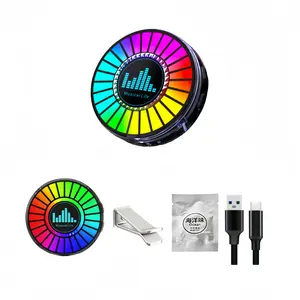 Sound Activated Car Interior LED Lights, RGB Music Rhythm Light with Magnetic Mount, Type-C Rechargeable Mood Lighting for Car, RV, Gaming Room, Bedroom Decor