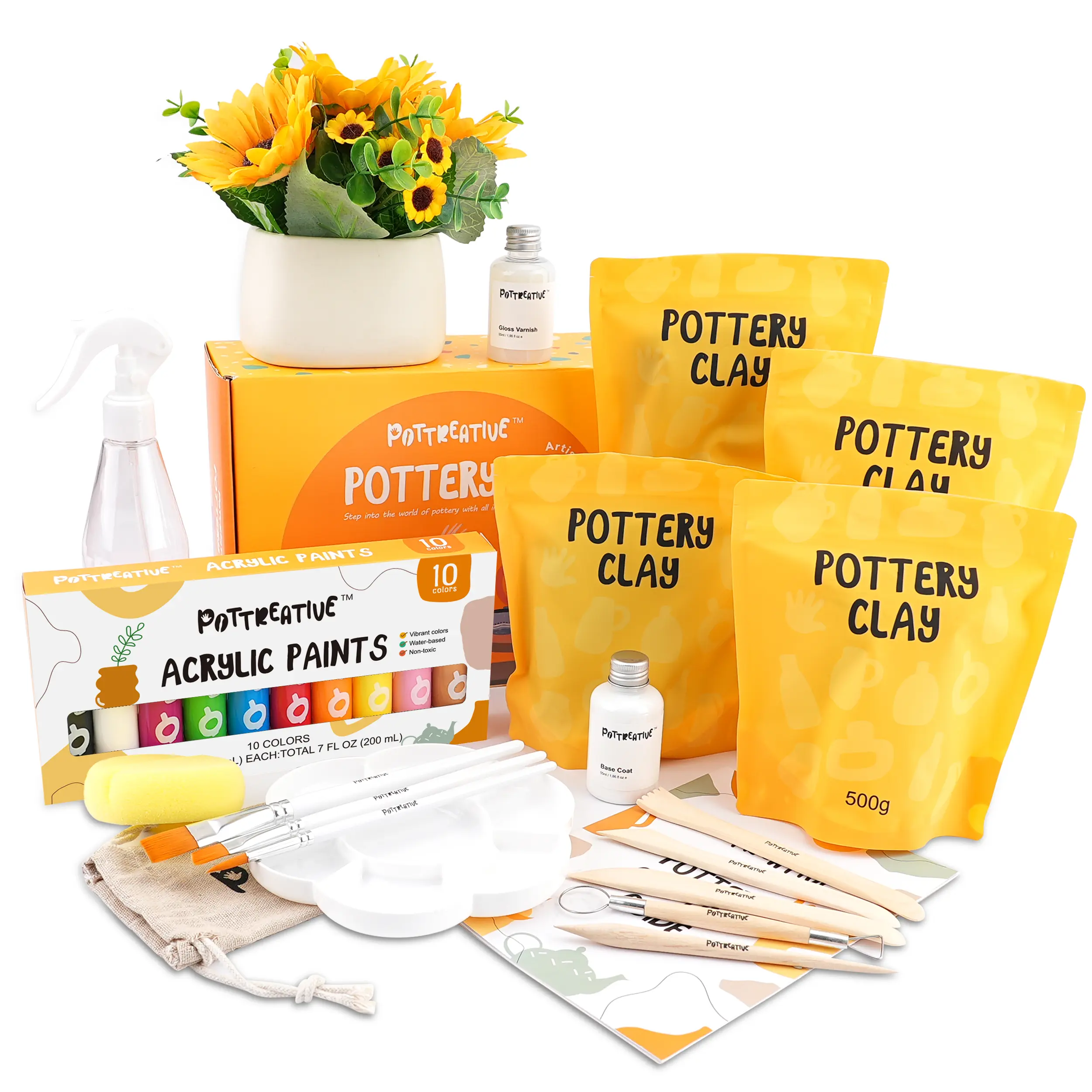 Air Dry Clay Kit for Beginners -      Pottery Kit with Sculpting Tools, Paints, Varnish, DIY Material for Making Trinkets, Home Decor Gifts