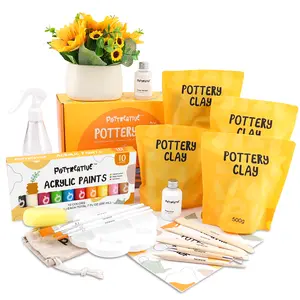 Air Dry Clay Kit for Beginners - All-in-One Pottery Set with Sculpting Tools, Paints, Varnish, DIY Craft Kit to Make Trinkets, Home Decor, Gifts