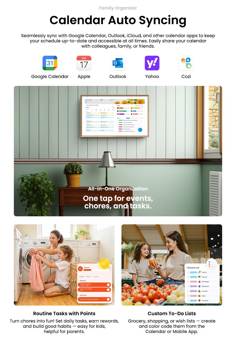 ApoloSign Dual-Mode Digital Family Wall Calendar, 15.6" 21.5" Planner Calendar for Kids Chore Chart, Voice Control & Gemini AI, Tasks, Daily Routines, Meals Plan, Schedules Organizer, No Subscription Fee, Supports Customize Widget Dashboard
