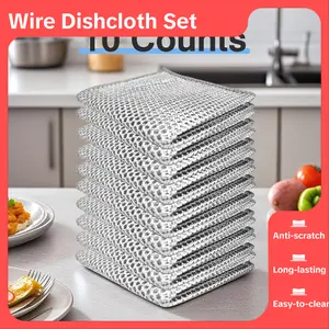 wired  ish  rags 10 Counts Non Scratch Wire Dishcloth Multipurpose Wire Dishwashing Rag Metal Scrubbers for Wet and Dry Cleaning 2 Layer Kitchen Cleaning Cloth Cleaning Tool