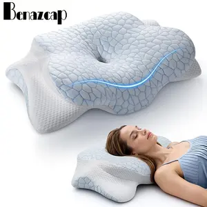 Benazcap Cervical Neck Pillow for Neck and Shoulder Odorless Memory Foam with Soft Silk Cover Ergonomic Orthopedic Support for Side Back & Stomach Sleepers White