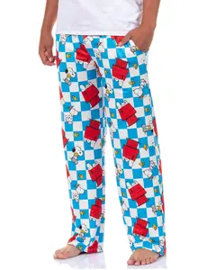 Peanuts Pajama Pants Adult Fit Snoopy and Woodstock Doghouse Checker Print Sleep Lounge Bottoms