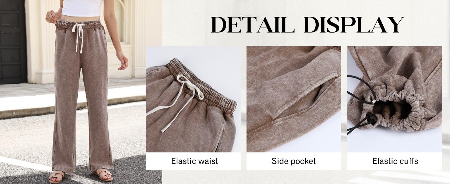 Women's Baggy Sweatpants Acid Wash Wide Leg Palazzo Pants Cotton Joggers Drawstring Pockets Casual Streetwear Yoga Workout Lounge Gift Loose Fit Trousers
