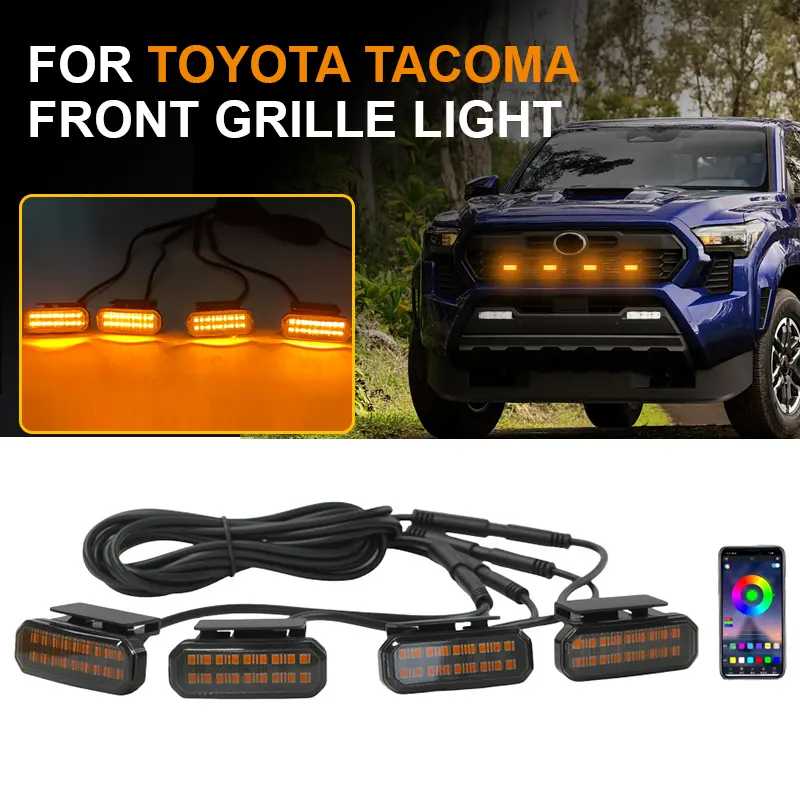 4pcs LED Front Grille Light Assembly for Toyota Tacoma, 18-LED 12V DRL Running Lights, Tool-Free Clip Off-Roading Wheel Eyebrow Driving Position Lamp