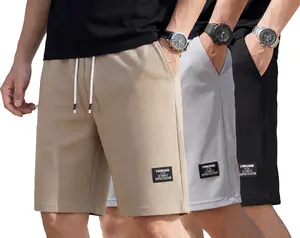 Men’s waffle-textured shorts, breathable quick-dry summer bermuda shorts, casual athletic beach pants, black drawstring loose fit