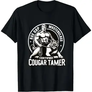 Humorous Inappropriate Humor Certified Cougar Tamer Gag TShirt Produced in the USA