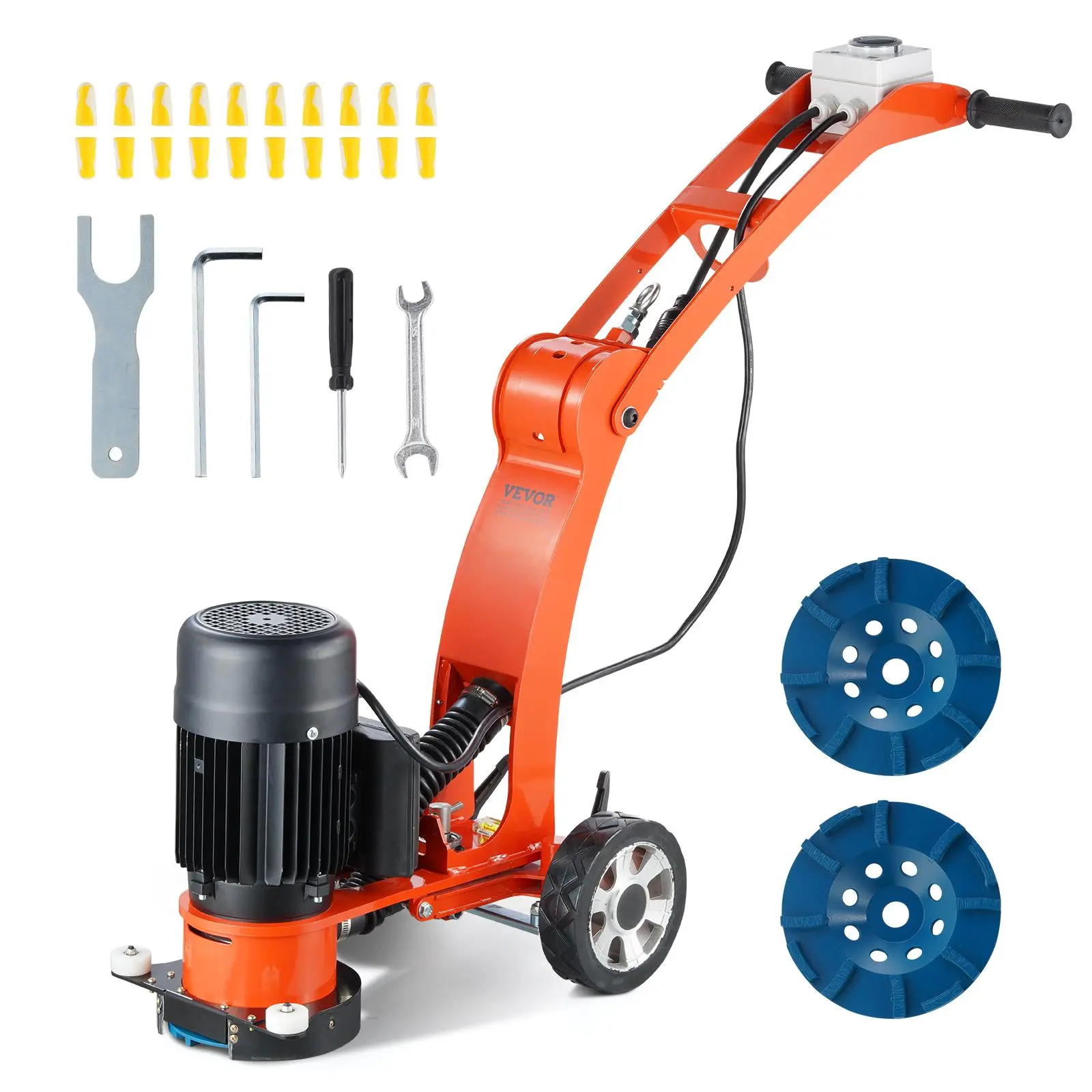 【Summerfinds】VEVOR Electric Concrete Floor Grinder 7" Walk-Behind Grinder 1.7HP Concrete Floor Polisher1300W Grinding Machine1720RPM Upgrade Brushless Motor Surfacing Grinder for Granite/Marble/Stones