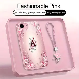 Suitable for [iPhone 16e] high-end women's phone case🤩，a beautiful four-leaf clover lanyard is included🍀，a free four-leaf clover lanyard is included, with 26 letters of the alphabet to choose from and  exquisite Rose flower patterns 952