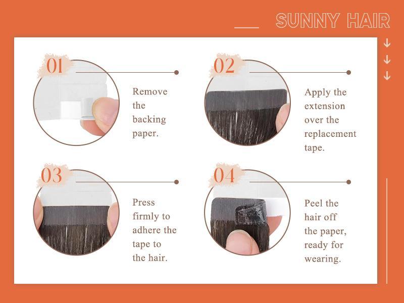 Sunny  Tape 100% human hair tape natural look hairpiece Natural Straight Extensions 14inch-24inch 20 pcs 50g   #