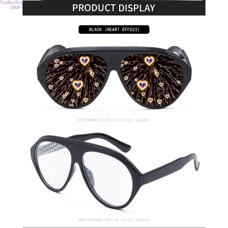 2026 Black Framed White Film 9-Headed Bird Diffraction Glasses - Fireworks Effects Sunglasses for Men & Women, Trendy Party Eyewear for Bar Rave Festival, Fashion Accessory, Black Framed White Film Nine-Headed Bird