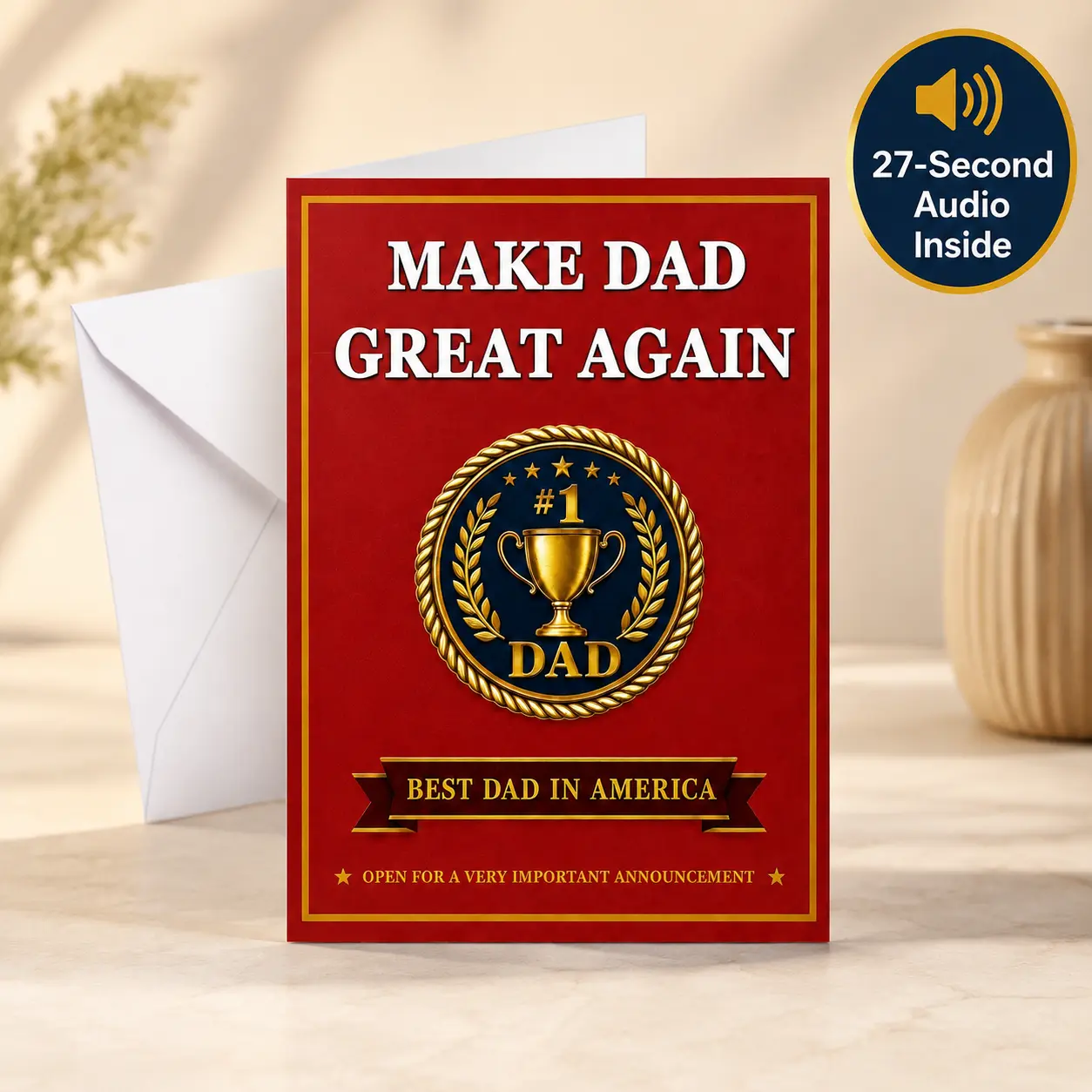 Hilarious Father’s Day Talking Card for Dad – 27-Second Real Presidential Voice, 5x7 Funny Gift for Dad, Husband, Grandpa from Son or Daughter