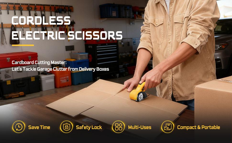 BaycoreX Cordless Electric Scissors,Cardboard Cutter Rechargeable, Electric Box Cutters with 1 Blade, 4V Upgrade Motor,Safety Lock & LED Light, Powerful Cutting Tool for Paper,Fabric,Carpet-Yellow SpringStatements