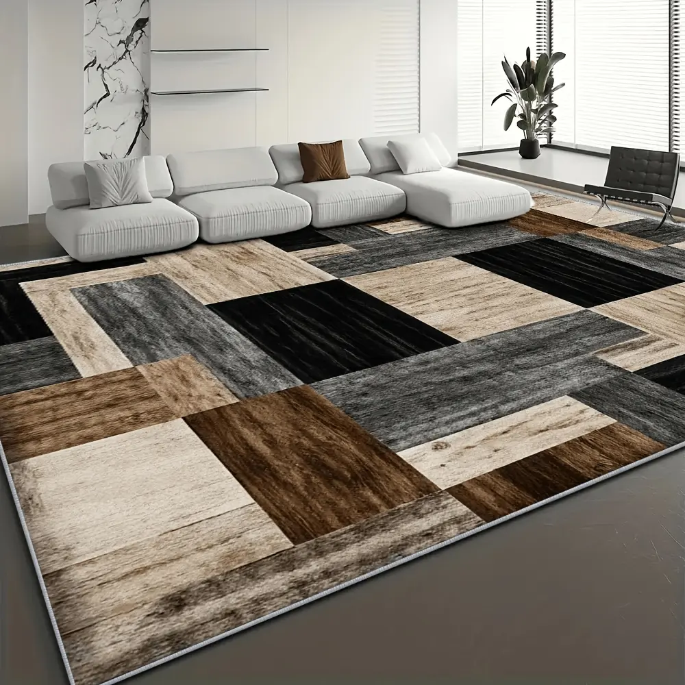 1pc Luxury Velvet Fabric Drum Rug - Modern Geometric Shape Purple Accents, Non-Slip, Noise-Reducing Pad for Acoustic & Electronic Drum Kits, Thick Drummer Gift for High-Traffic Spaces