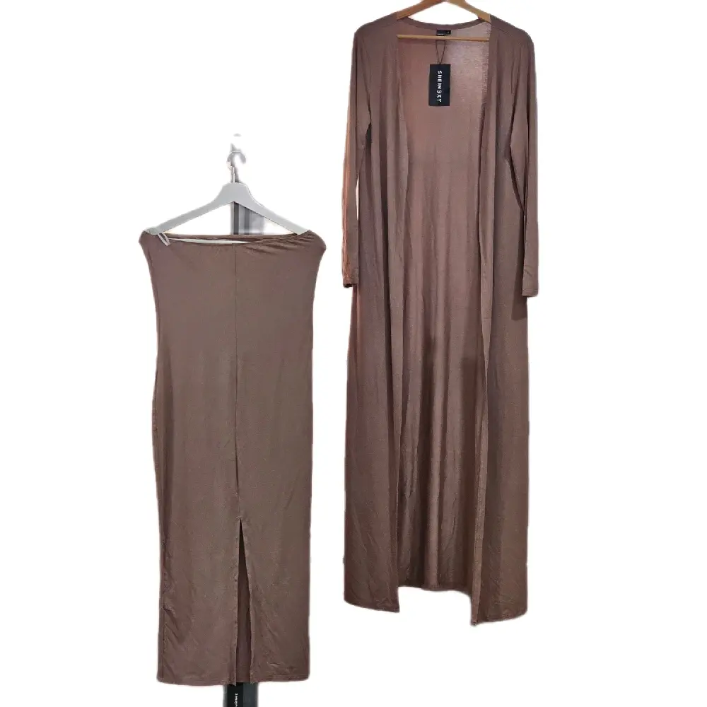 shein brown  Casual Womenswear Summer Basic Minimalist sleevless dress and long cardigan set size medium new with tag