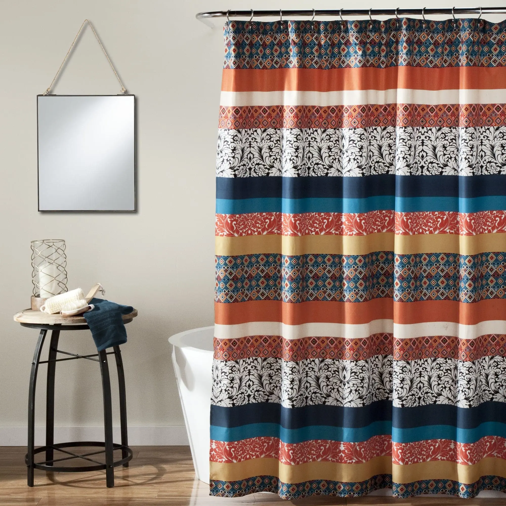 Lush Decor Bohemian Stripe Printed Shower Curtain - Cute, Whimsical, Pretty, Decorative, Colorful Stripes, Machine Washable, Bathtub-Fit Boho Home Bathroom Decor Accessory (Shower Curtains Category), Cute Shower Curtain