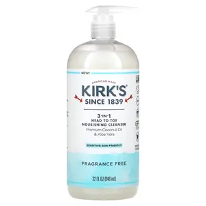 Kirk's 3-In-1 Head To Toe Nourishing Cleanser, Fragrance Free, 32 fl oz (946 ml)