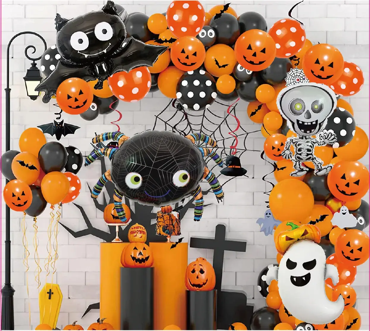 81 Pcs Trunk Or Treat Car Decorations Kit for SUV Halloween Decorations Outdoor Bat Ghost Spider Skeleton Pumpkin Decor Balloons, Car Stickers Haunted House Door Archway Entryway Foil Dot Glue