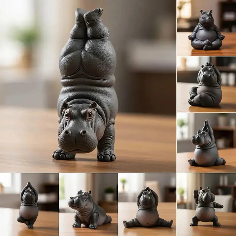 Handcrafted Resin Yoga Master Hippo Statue, Home Decor Ornaments for Meditation Spaces