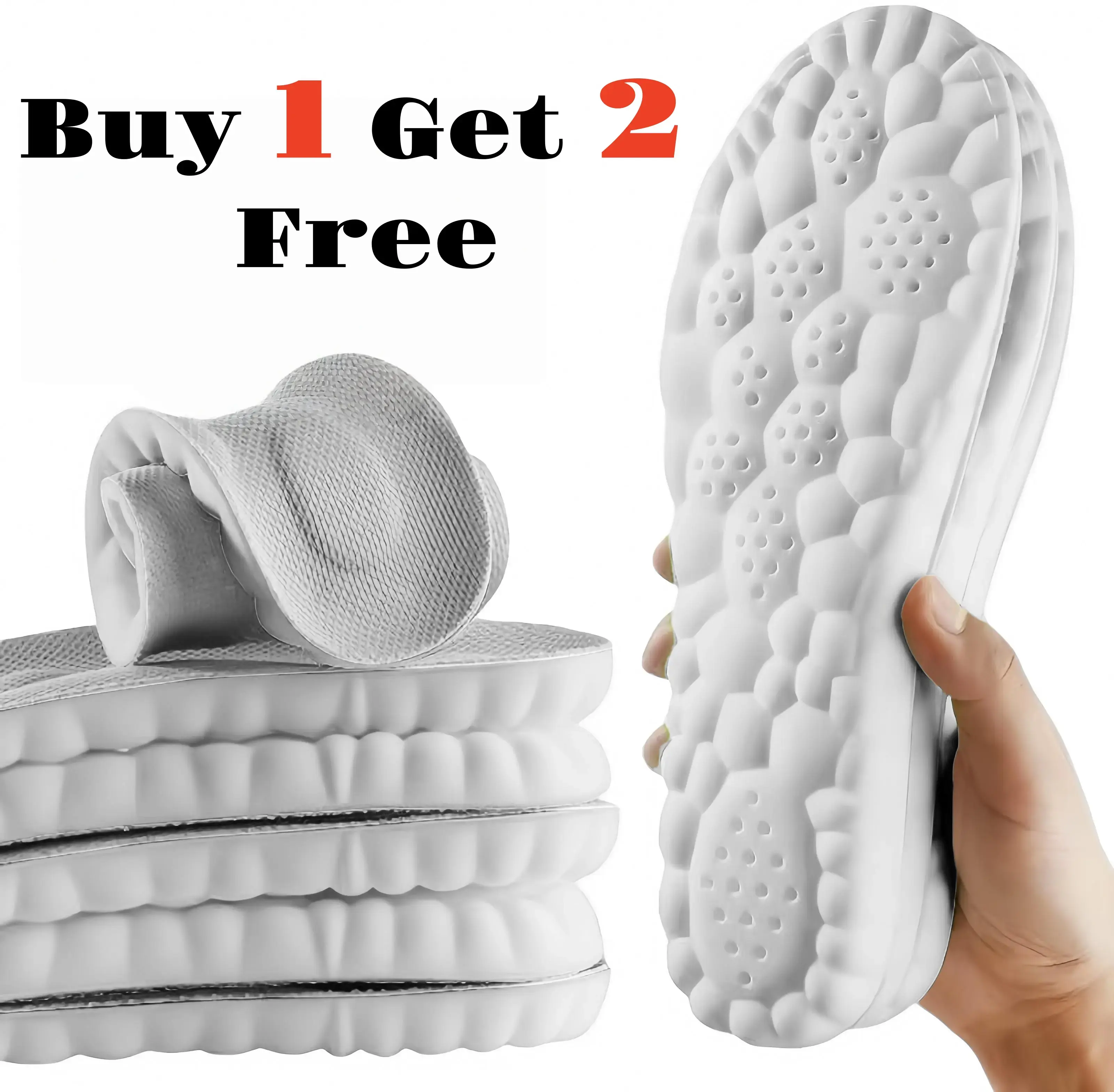 4D Cloud Extra Large Foam Flat Soft Mesh Shoe Insoles - Buy 1 Get 2 Free, Anti-Fatigue, Shock-Resistant Cushion, Unisex Foot Pain Relief Inserts for Daily Footwear (TikTok Shop Spring Glow Up, Summer Vibes)