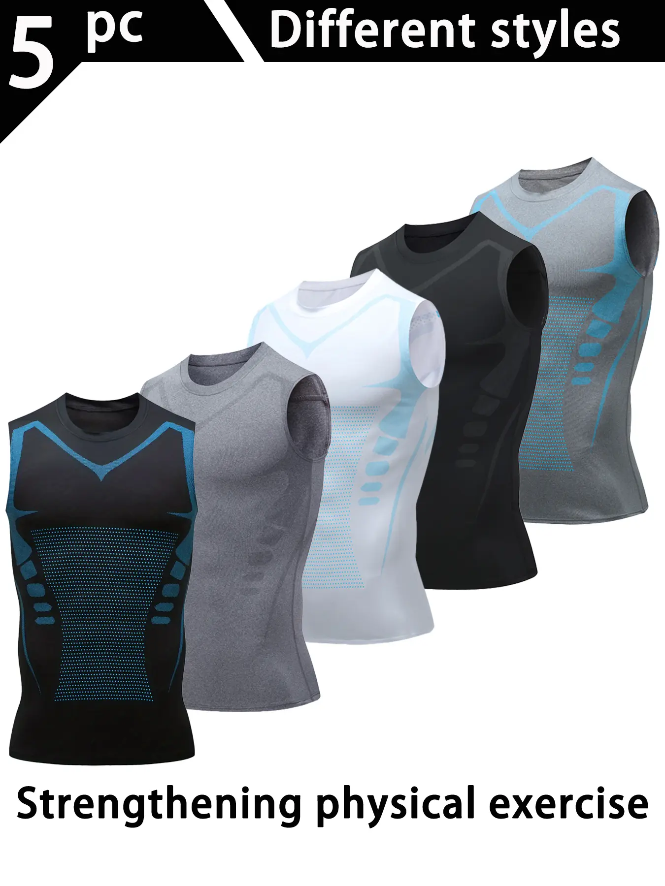 Men's 5-Pack Shaping Athletic Tank Tops - Compression Fit Workout Apparel, High-Stretch Quick-Drying Breathable Athletic Wear for Slimming Sculpted Look, Fitness Vest, Fitness Activewear, Sleeveless Sports Vest, Slimming Look, Athletic Fit