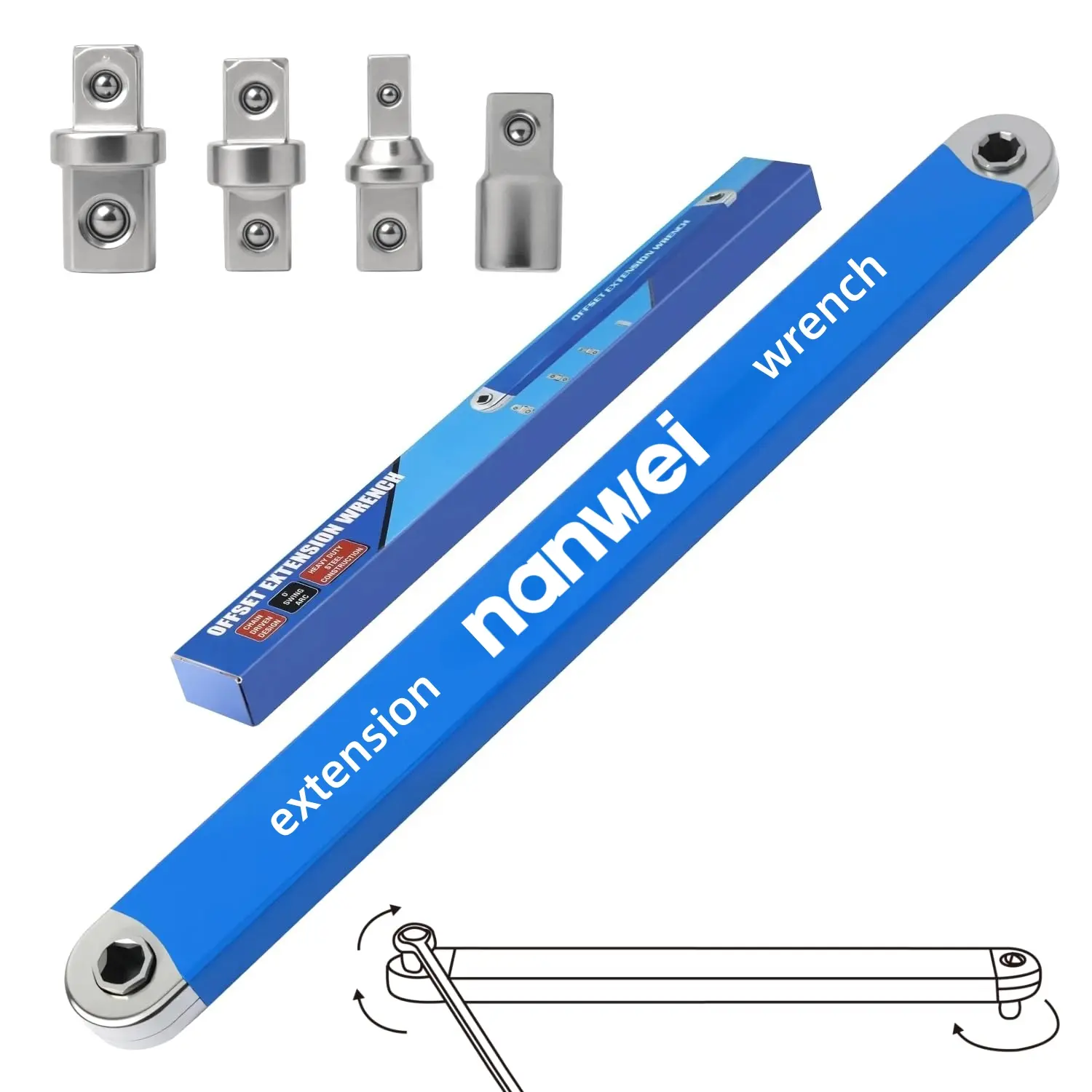 5Pcs Offset Extension Wrench Set, Long Reach Socket Extender Bar with 3/8" to 1/4" 3/8" to 1/2" Adapters & 1/4" Socket, Cr-V Steel Offset Ratchet Extension Tool for Tight Narrow Space Auto Garage Repair