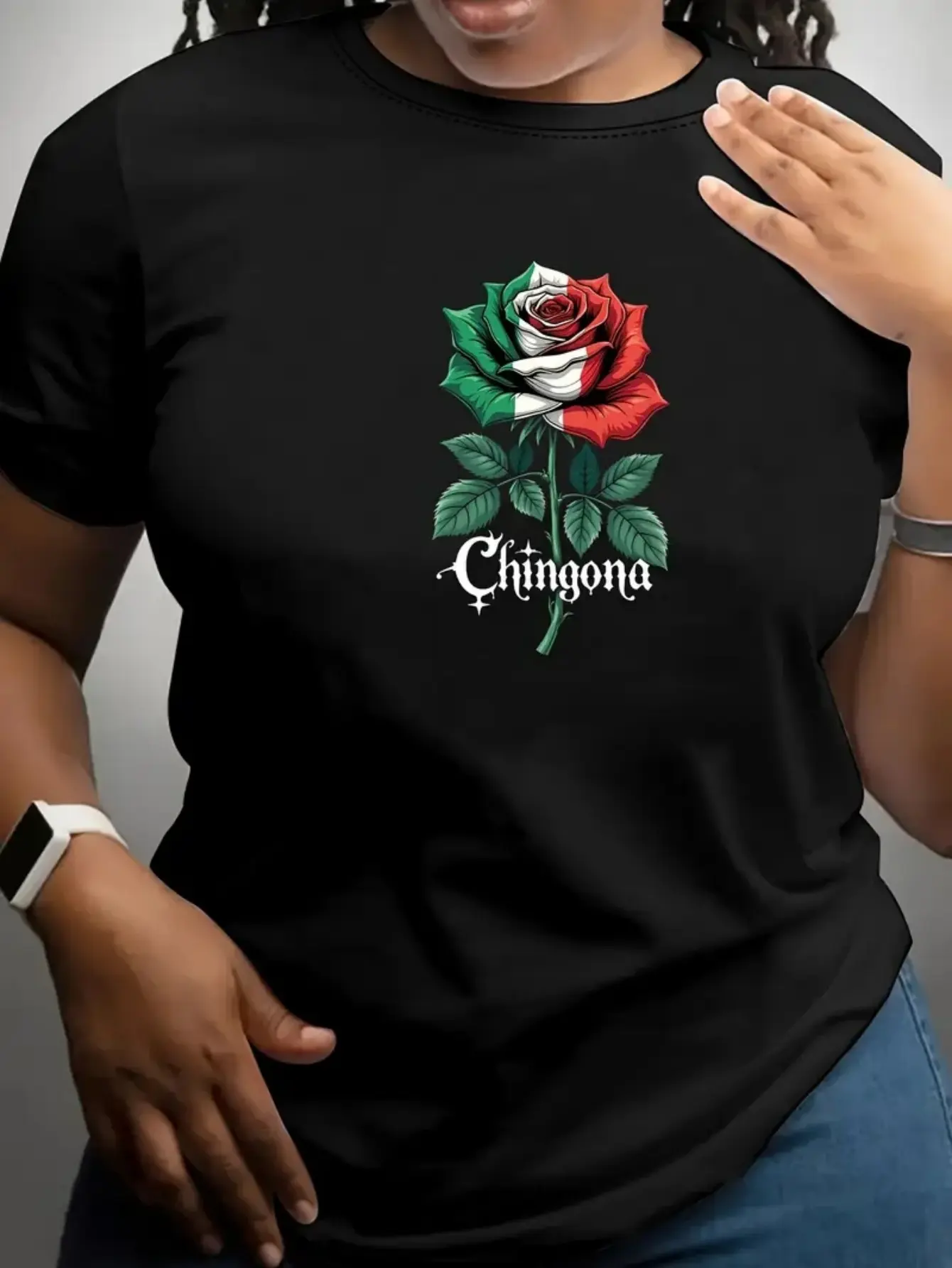 Chingona and Mexican Flag Inspired Women's Print T-shirt