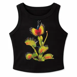 Venus Flytrap Coquette Cropped Tank Womenswear, Aesthetic Punk Cotton Sleeveless Baby Tee, Crop Rib Racer Tank Casual Streetwear Top