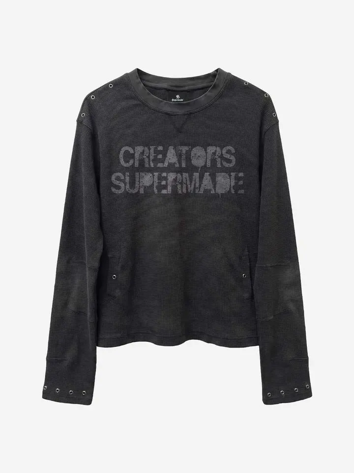 Thesupermade Waffle Knit Metal Snap Button Shirt Jacket | Oversized Relaxed Collar Streetwear Top Men Women