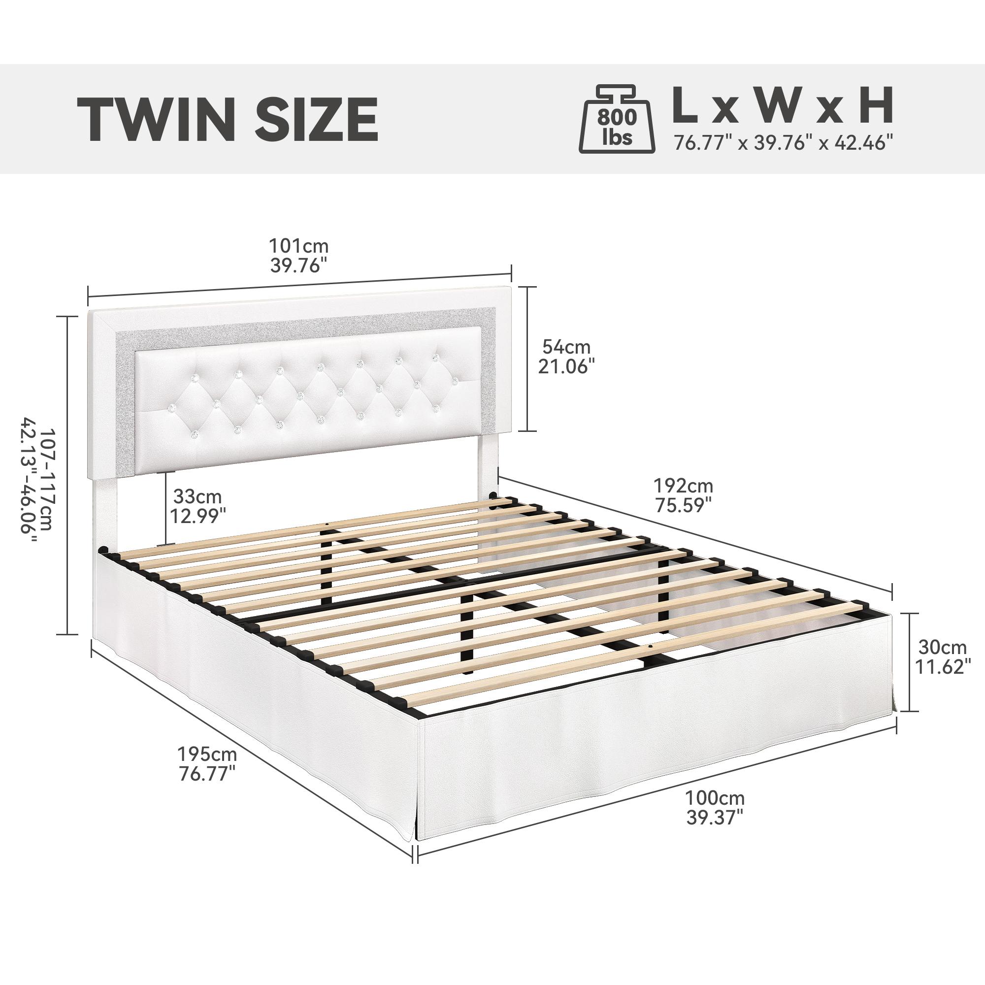 [Summervibes] Queen Bed Frame with LED Lights & Adjustable Headboard - Diamond Tufted Upholstered Frame with Wooden Slats - Full bed frame with mattress - Black/White/Grey summergarden