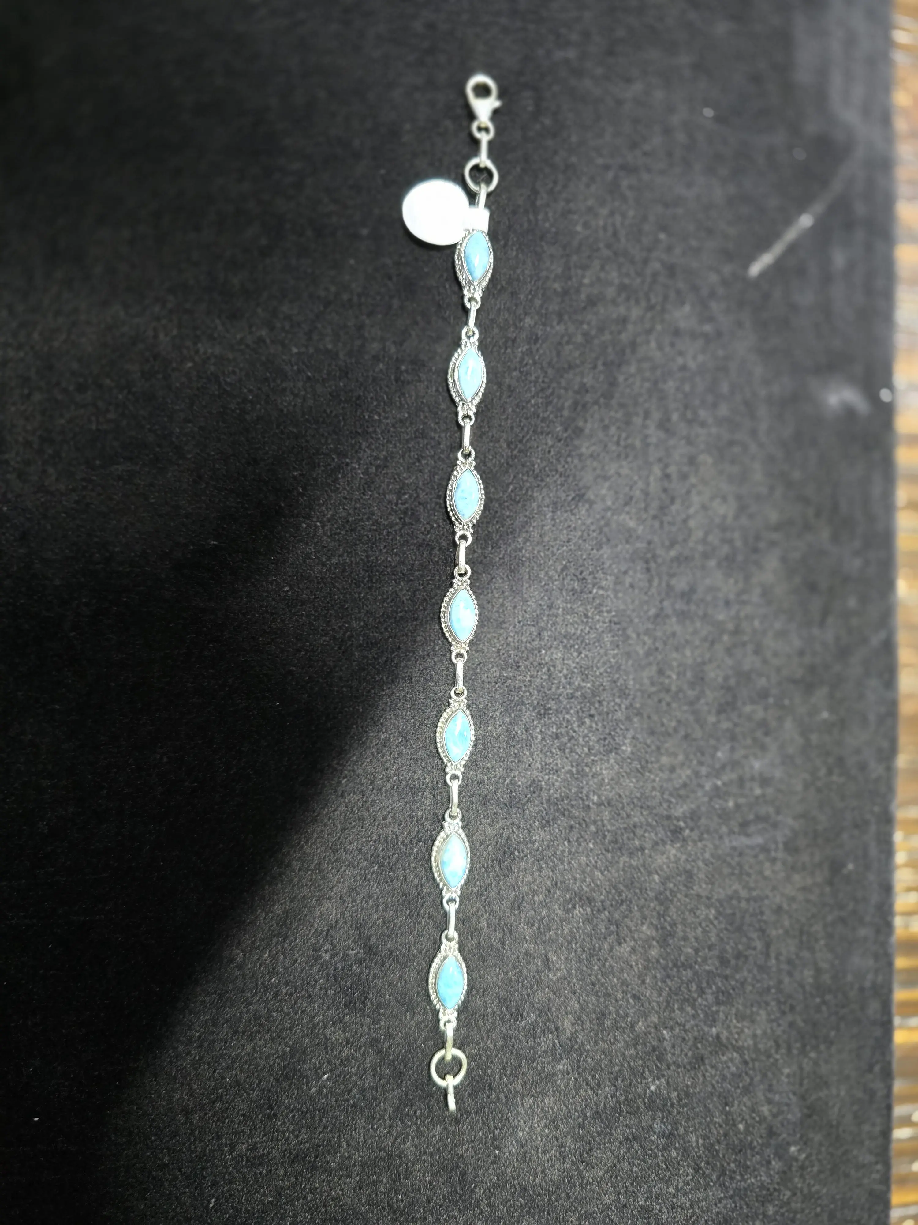 Elegant Sterling Silver Larimar Link Bracelet