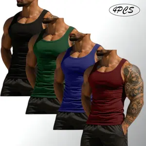 Men's Sleeveless Tank Top Set of 4 Breathable Mesh Vest in Multiple Colors Summer Fashion for Sports & Outdoor Running 95% Polyester 5% Spandex Athletic Gym Clothing