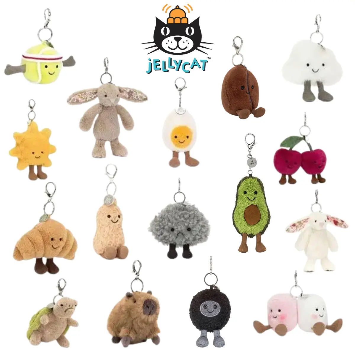 Jellycat Keychain - Cute Animal or Food Stuffed Charm, Hanging Pendant for Car, Backpack Fashion Gift Accessory