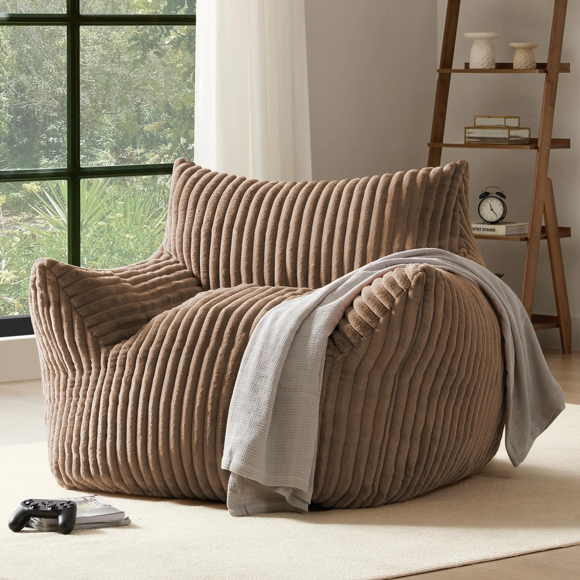 【Summer Special $99.99 | Add Matching Ottoman for Extra $40 】Oversized Bean Bag Chair for Adults, Plush Cloud Floor Sofa with Armrests, Comfy Single Reading & Gaming Lounge Chair for Living Room, Bedroom, Apartment & Dorm