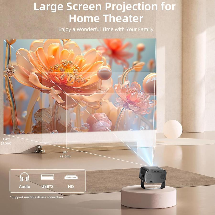 Projector,Support 4K/1280P HD Bluetooth Projector with Speaker,Outdoor Portable Movie Mini Projector,Compatible with Laptop,Smartphone,TV Stick,Xbox,PS5,Best Birthday Gift Screen Usb Audio Flash