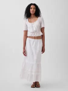 Gap Women's High Rise Tiered Lace-Trim Maxi Skirt
