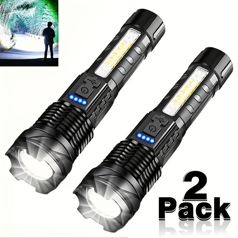 2PCS 5-Mode Zoomable LED handheld Flashlight with COB Side Light, USB-C Charging & Power Display, 8H Runtime, Detachable Clip garden use nighttime security