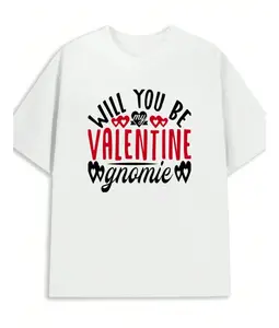 Men's T-Shirt with Dwarf Valentine's Day Print - White Short-Sleeve Crew Neck T-Shirt, Casual Style, Printed with Dwarves and Hearts, Washable, Suitable for Boyfriend/Husband, Dating and Outings