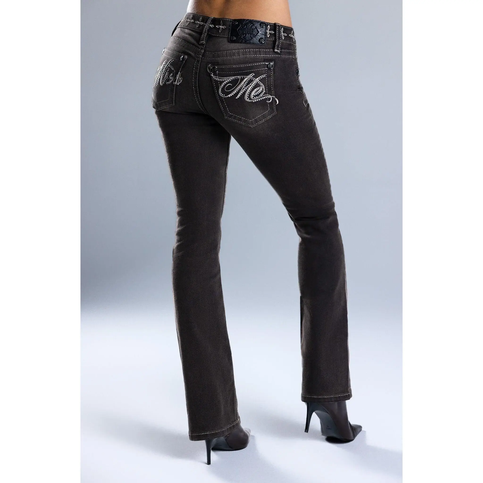 Kristen MissMe Low Rise Bootcut Jeans - Dark Y2K Sculpting Slim Fit Bootcut with Curve-Enhancing Shape, Leg-Lengthening Silhouette, Vintage Black Wash & 2000s Goth Baddie Aesthetic