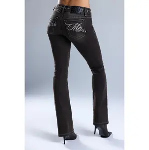 Kristen MissMe Low Rise Bootcut Jeans - Dark Y2K Sculpting Slim Fit Bootcut with Curve-Enhancing Shape, Leg-Lengthening Silhouette, Vintage Black Wash & 2000s Goth Baddie Aesthetic