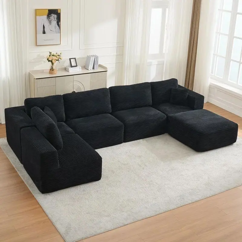 Brigitte Corduroy Modular Sectional | 3/4/6-Seat Configurable | Custom L-Shaped Layout，shaped sofa