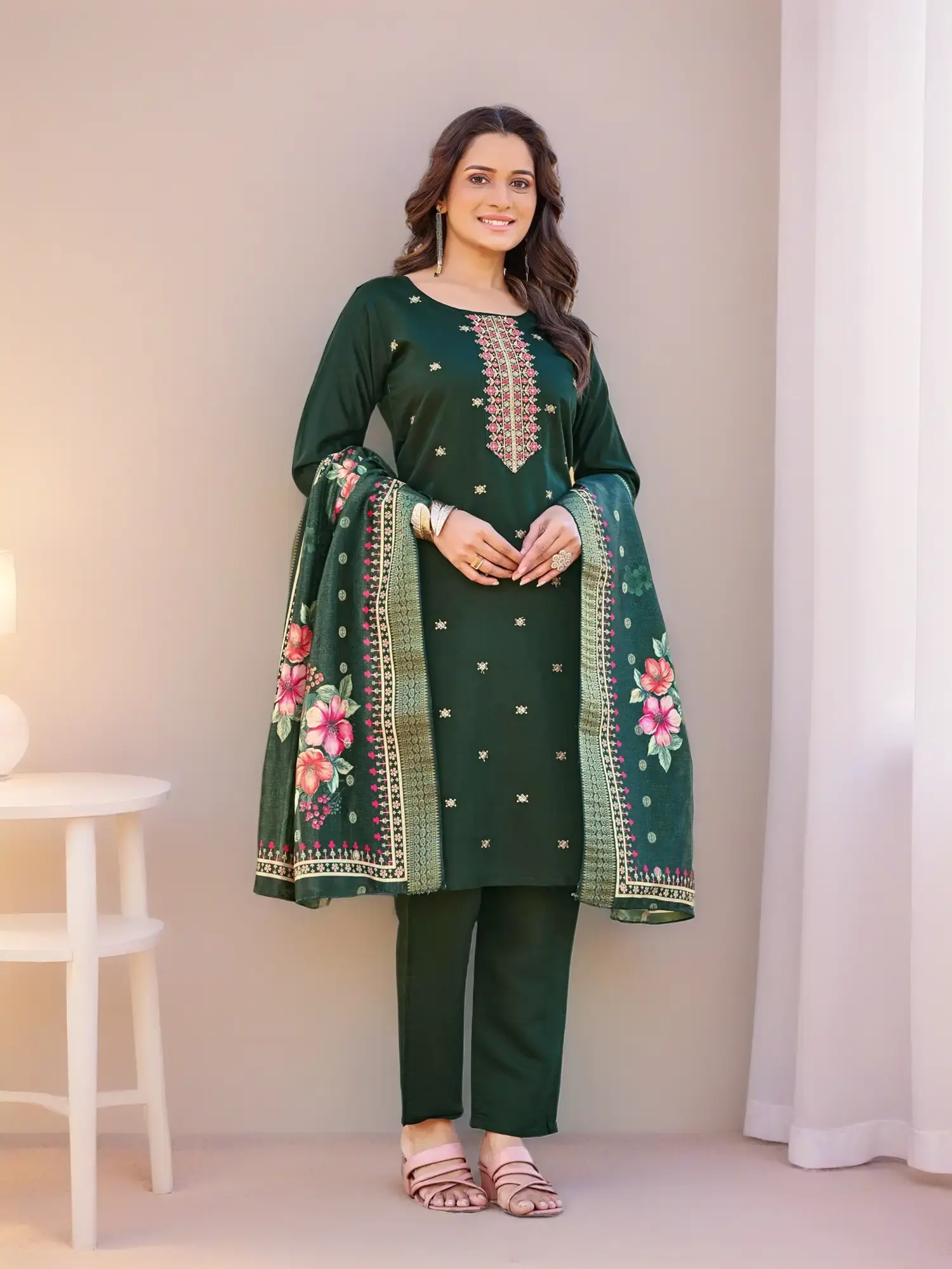 Women's Gadhwal Silk Kurti Set with Heavy Sequence Work | Elegant 3-Piece Traditional Festive Wear | Comfortable Fit with Digital Print Dupatta, Embroidery, Elegance, Style, Regular Fit
