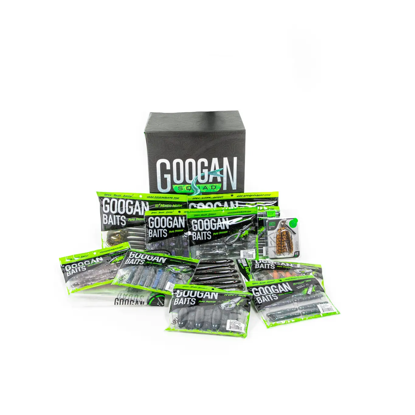 GOOGAN SQUAD Fishing Lure Bundle Pack, Best-Sellers Kit with Soft Plastic Bandito Bug, Blazin' Worm & Tackle Money Bag, Fishing Lure Set, Fish Attractants, Artificial Fishing Lure