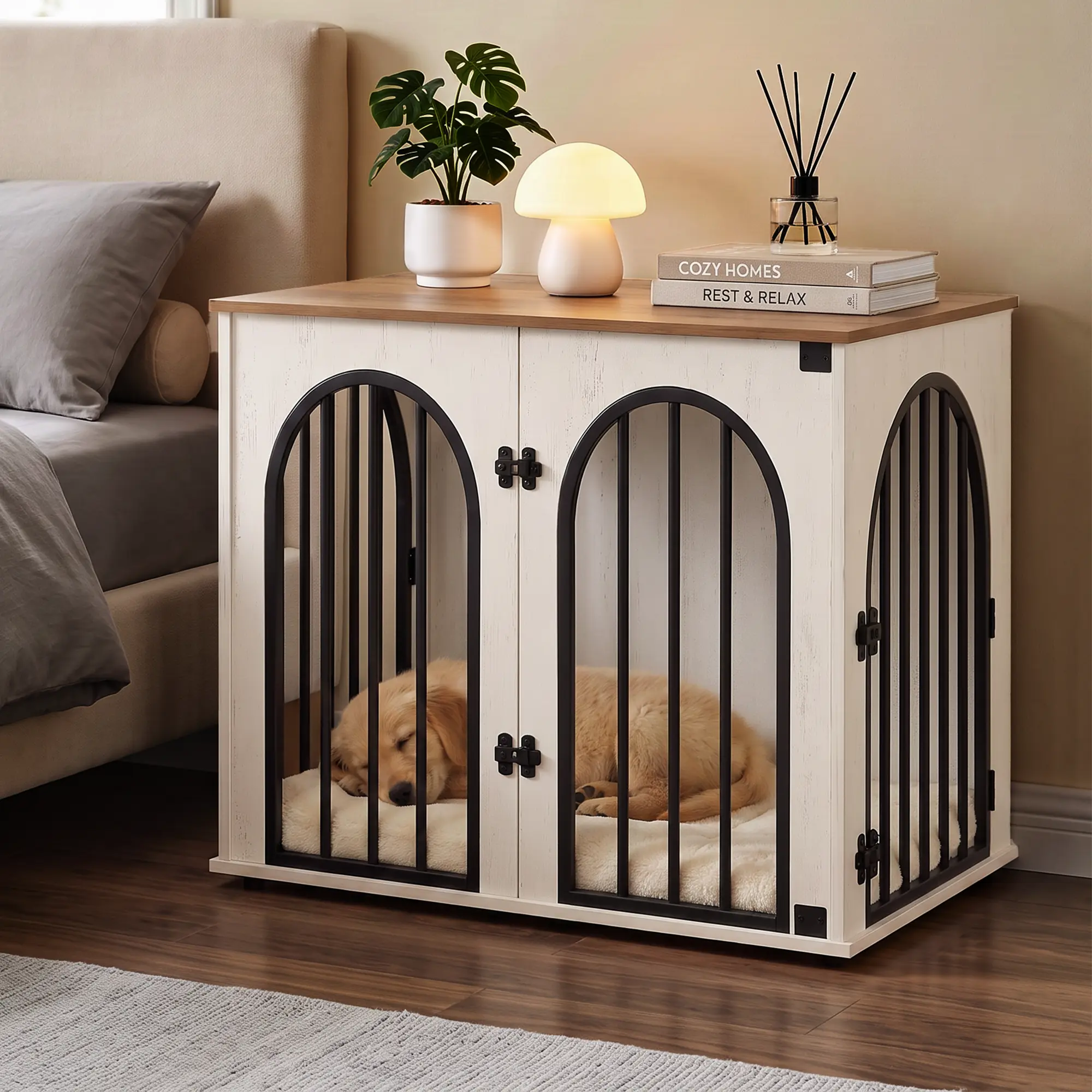 Hzuaneri 26.8'' to 70.87'' Wooden Dog Crate Furniture, Indoor Dog Kennel Dogs Cage for Small Dogs, Heavy Duty Dog Crates Decorative Pet House End Side Table TV Stand