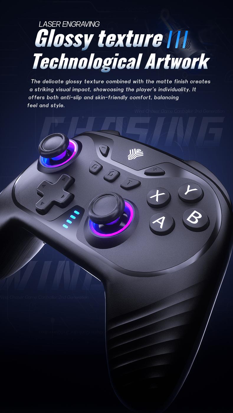 YUYIU Wind Chaser 2 Wireless Anti-Stick Drift Controller  Hall Effect Joystick, Linear Triggers, 6-Axis Gyro, Dual Vibration, Macro Back Buttons, & Replaceable D-Pad for Switch, PC, Steam, Android | 1000Hz Polling, RGB, 1000mAh