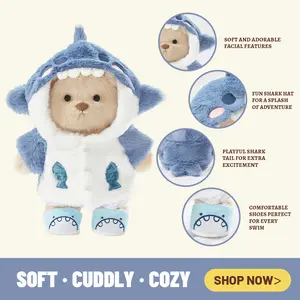 TEDDY HUGGY Adorable Teddy Bear Collection - Blue Shark Outfit Paired with a Cute Teddy Bear - 12 Inches Tall - Soft Plush Toy with Movable Joints - The Perfect Gift for Any Age.