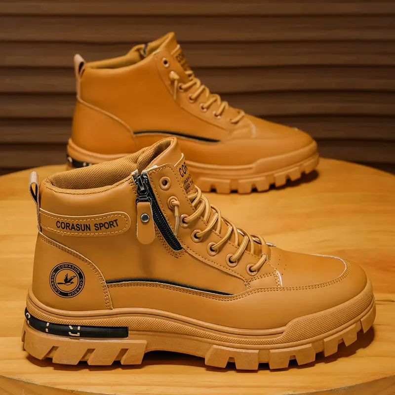 Men's Army Velvet Mid-Top Waterproof Boots - 2026 SPORT Spring Design, Soft Fabric Bottom, Zipper, Plush Warmth, Cold Weather Walking Shoes for Military Gear, Footwear, Army Cold Weather Gear, Armyboots, Round Toe, Athletic, Solid, Pvc Sole, Ankle